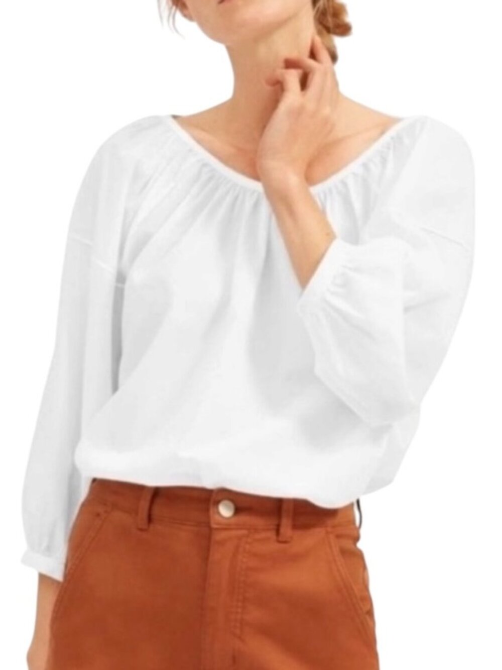 Everlane The Ruched Air Puff Poet Peasant Top Blouse Shirt White 2